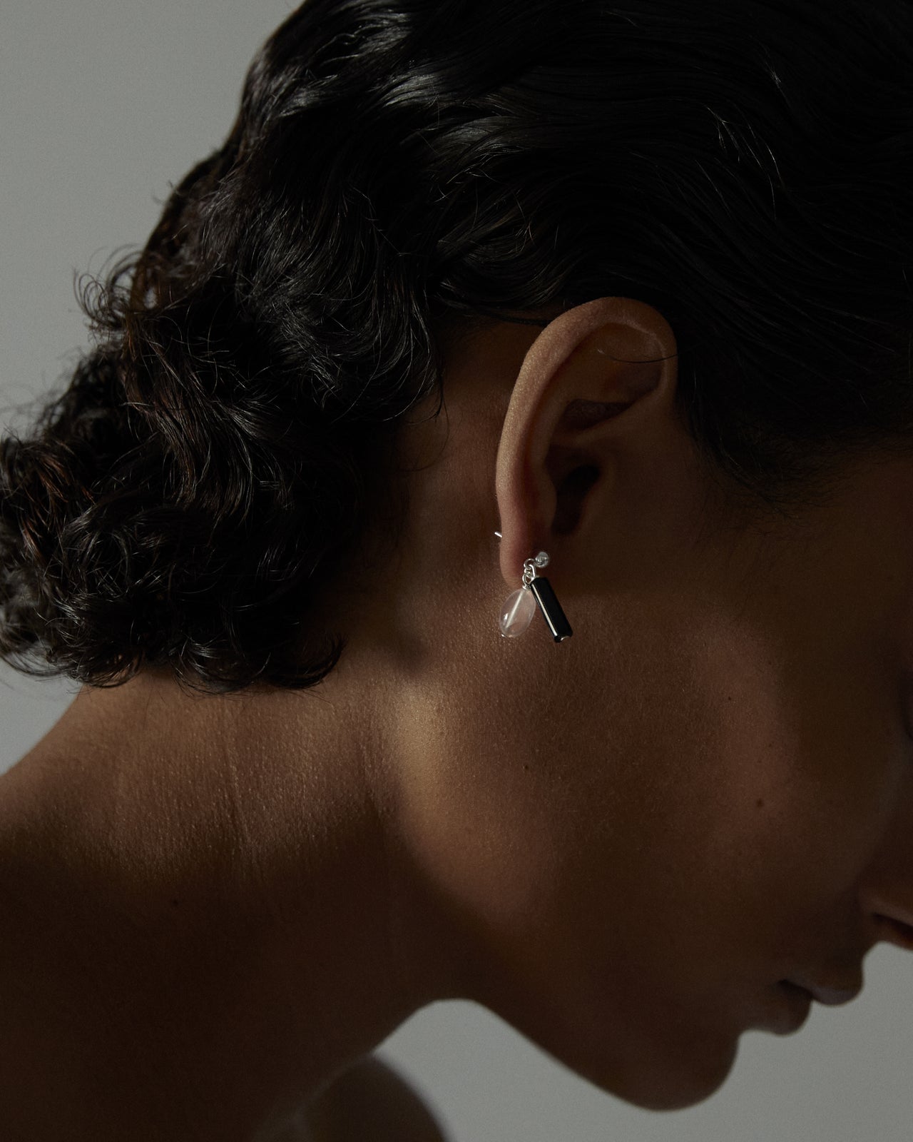 Bebecita Earring, ONYX/ROSE QUARTZ DROP
